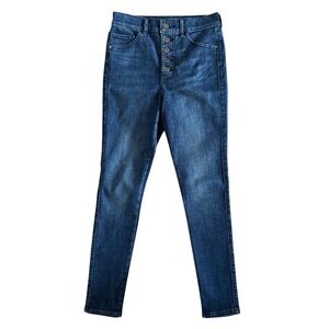 Express button down skinny jeans women's sz 2 blue high rise Bodycon‎ cabincore